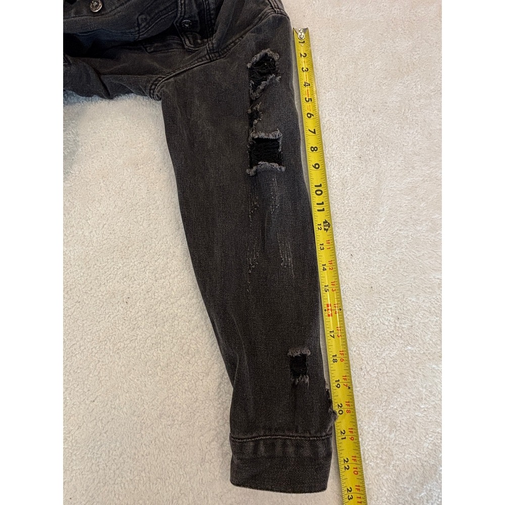 The Style Between Us Black Distressed Denim Jacket Sherpa Collar Plaid Lining M